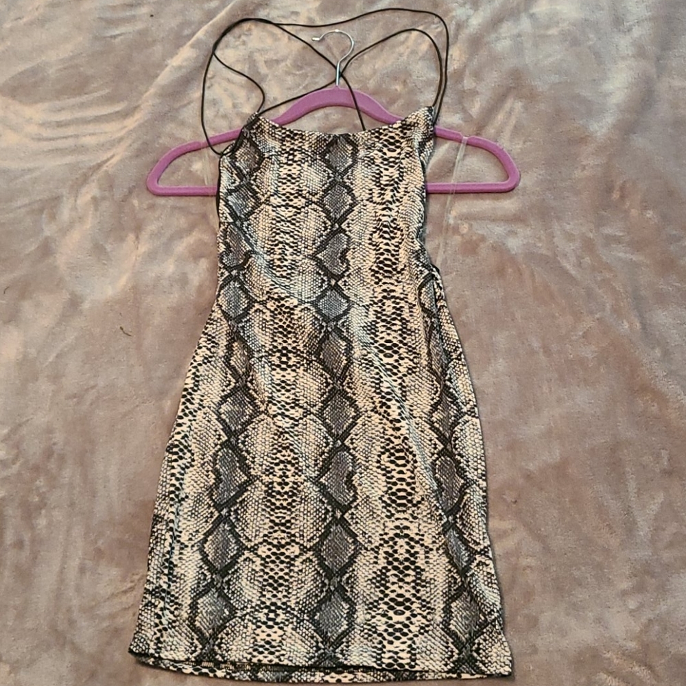 Snake print open back dress